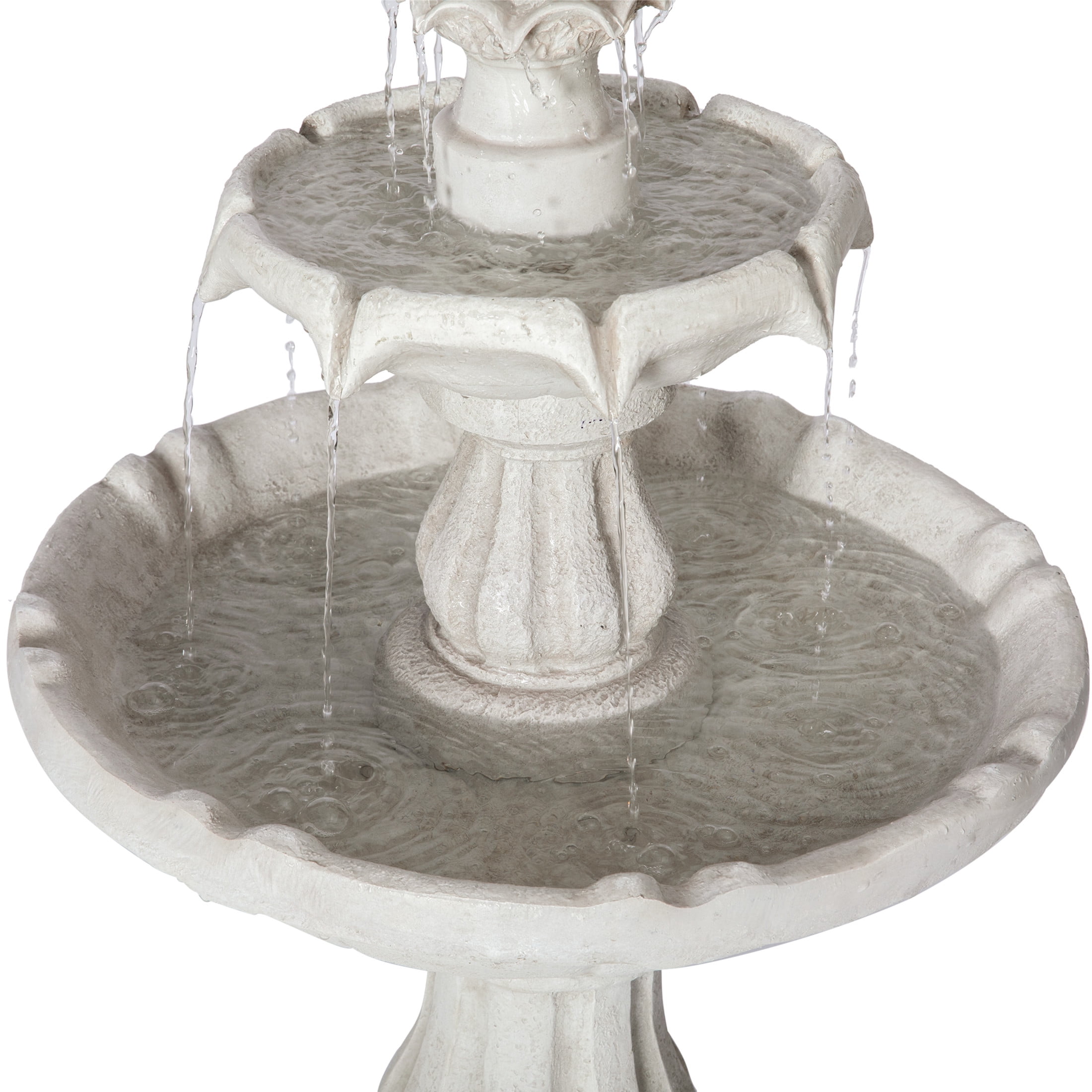 Christopher Knight Home 37.4"H 2-Tier Outdoor Fountain, Pedestal Cascading Water Feature, White