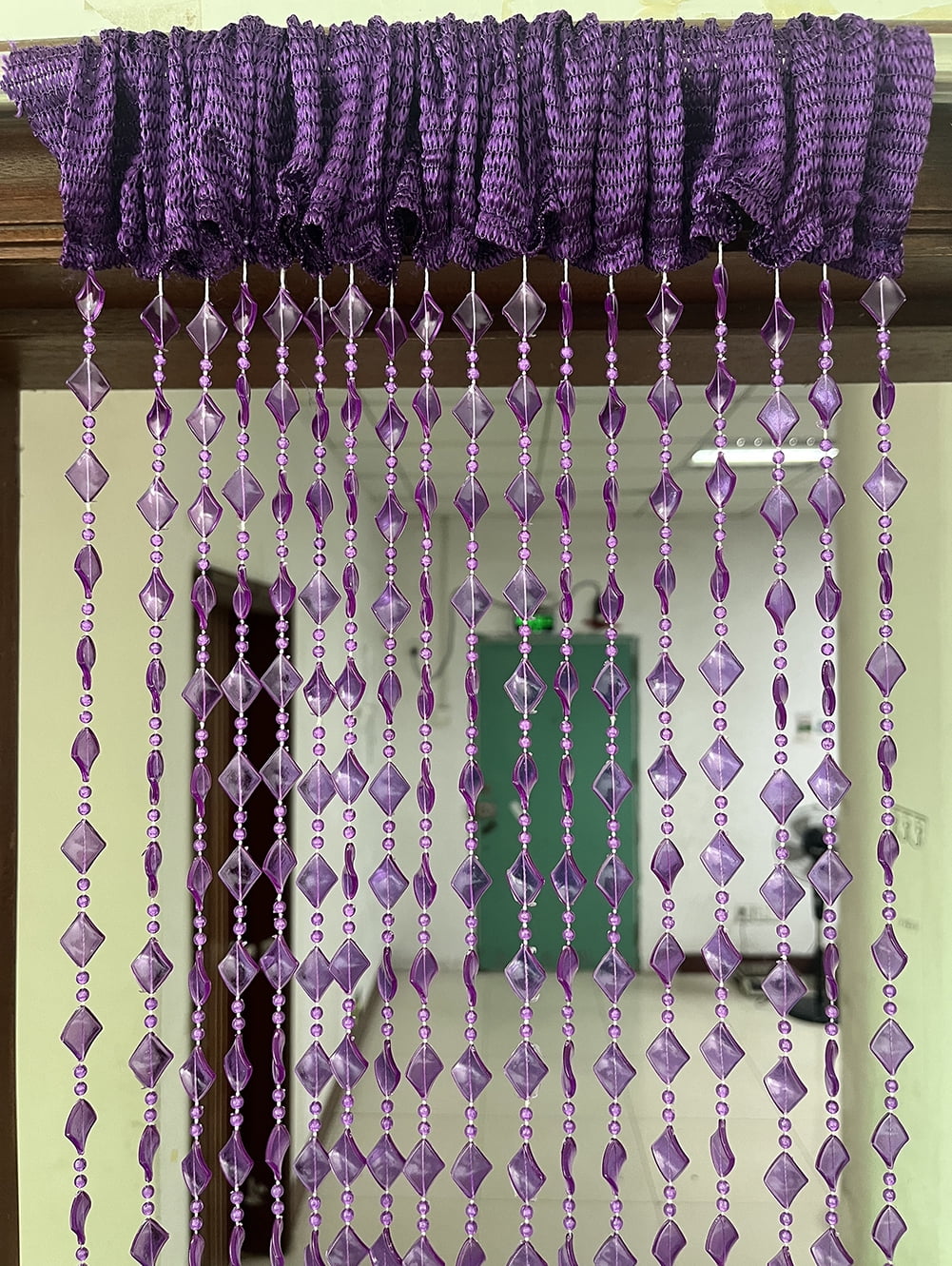 ZiDeTang Acrylic Maple Leaves Diamond Décor Beaded Door Curtain String Doorway Room Divider Window Tassel Blind Screen Panel (39.3"x76.7",Purple)