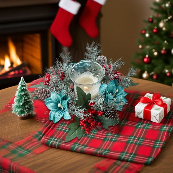 Christmas Centerpiece Red Berry Candle Ring Garland For Kitchen Cabinet Table Decor Christmas Decor Holiday Gifts