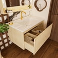 thumbnail image 2 of GVN 30 Inch Fluted Bathroom Vanity, Wall Mounted Floating Cabinet with Ceramic Sink and Drawers, Modern Style, Natural, 2 of 8