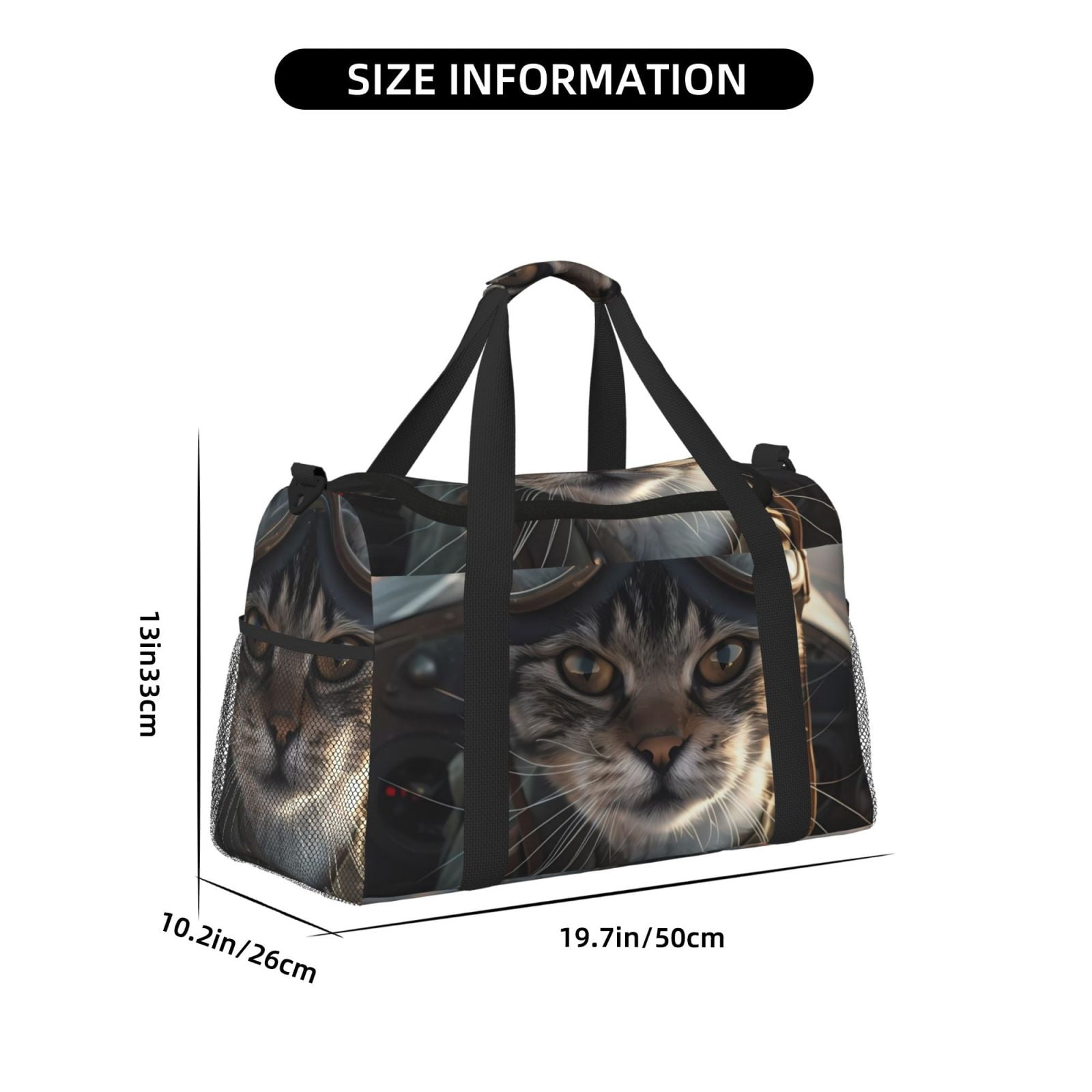 Fuzoiu Pilot Cat In Vintage Plane Print Travel Duffle Bag,Carry On Tote Bags,Duffel Bag,Sport Gym Bag, Hospital Bag for Labor and Delivery, Overnight Bag,Luggage Bag