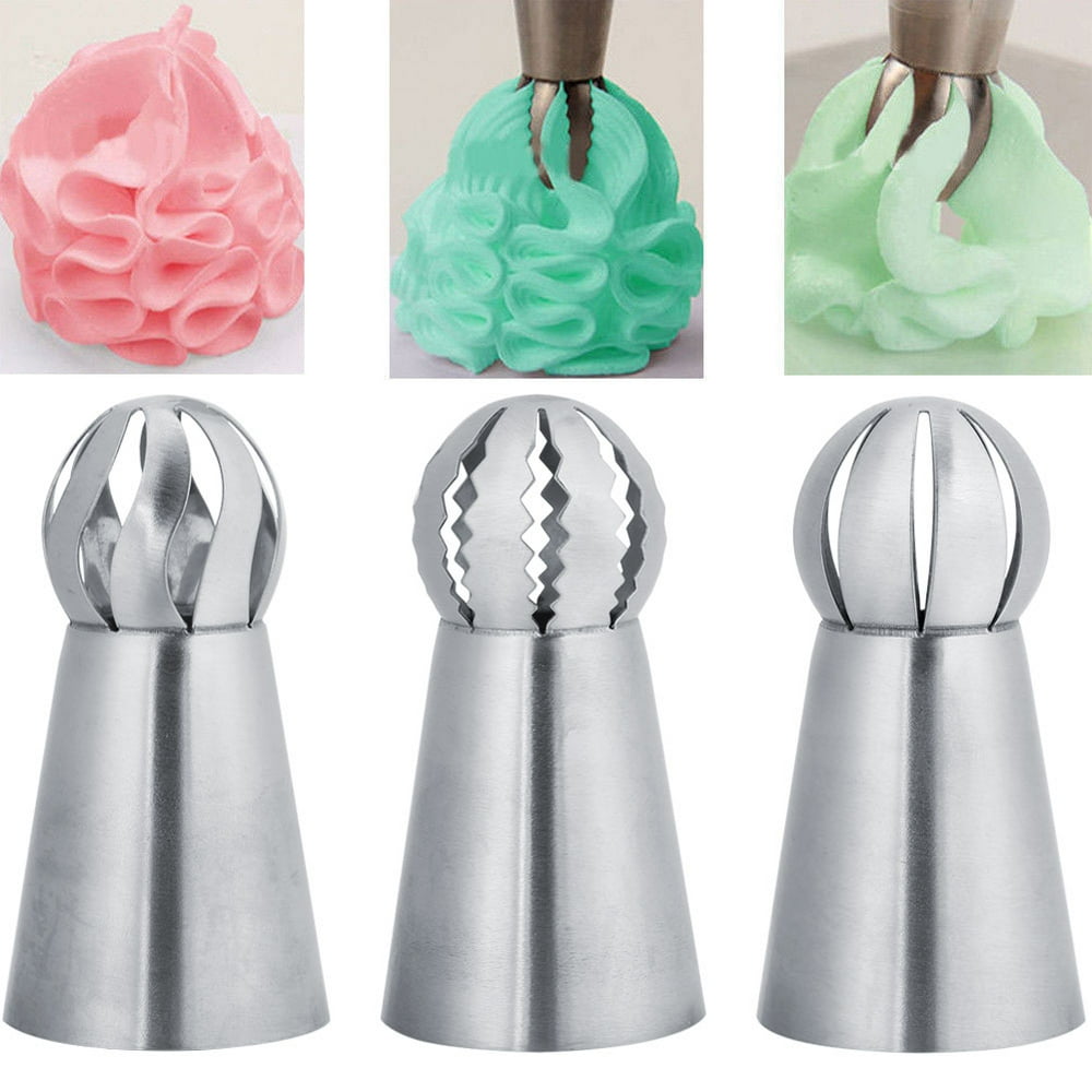 Yosoo Stainless Steel Cake Icing Nozzles,3pc Sphere Ball Russian Icing