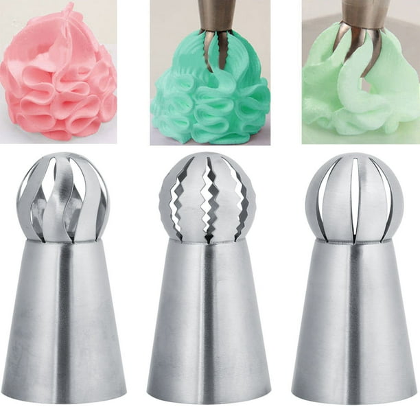 WALFRONT 3pc Stainless Steel Cake Icing Nozzles Sphere Ball Russian