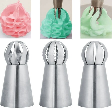 WALFRONT 3pc Stainless Steel Cake Icing Nozzles Sphere Ball Russian Icing Piping Nozzles Tips Cake Decor Pastry Cupcake (Best Wilton Tip For Cupcakes)