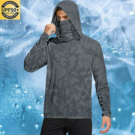 guisaled Men s Long Sleeve Shirts Hoodie with Mask Cool Quick Dry Rash Guard Tops Lightweight Athletic Running Workout Gym Shirt