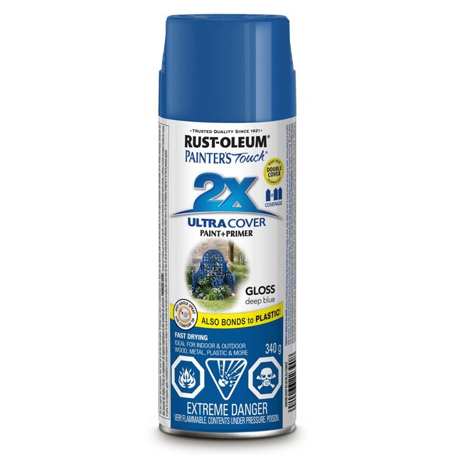 Rust-Oleum Painter's Touch 2X Interior/Exterior Ultra Cover Multi-Purpose Paint And Primer in Gloss Deep Blue, 340g Spray Paint