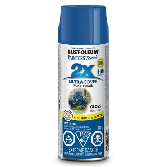 Rust-Oleum Painter's Touch 2X Interior/Exterior Ultra Cover Multi-Purpose Paint And Primer in Gloss Deep Blue, 340g Spray Paint