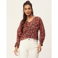 thumbnail image 2 of Moomaya Printed V-Neck Tops For Women, 3/4Th Sleeve Sheer Summer Tunic Shirt, 2 of 9