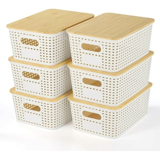 Dropship 2Pcs Storage Bins With Bamboo Lids Stackable Plastic