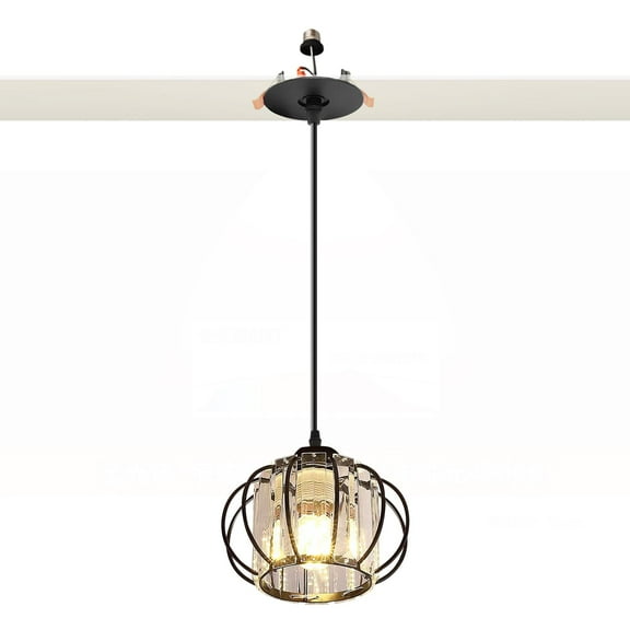 Kiven Can Lights Retrofit Recessed Lighting with E26 Power Outlet Adapter, 4/5 Inch Replacement Conversion Kit,1-Light Crystal Modern Pendant Lighting for Living Room Kitchen Island Black TB2982