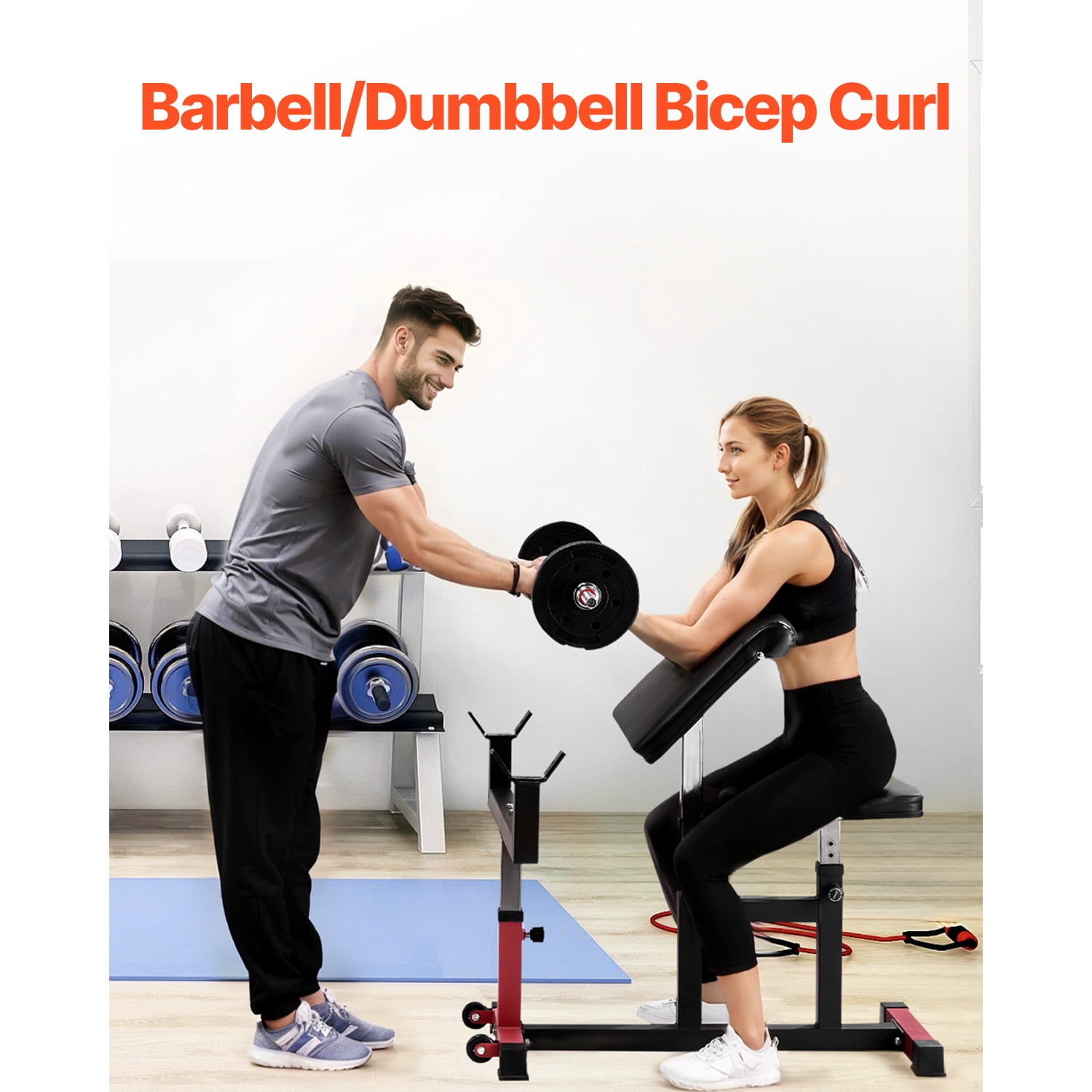 KFFKFF Adjustable Height Weight Bench, Arm Curl Bench, Bicep Training Apparatus, 440 LBS Capacity Domestic Workout Gear, Seated Isolated Barbell Dumbbell Arm Exercise Station, for Domestic Fitness