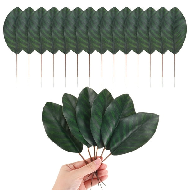 Paquete de 20 hojas artificiales, hoja verde falsa con tallos para bricolaje 6.3x19.5cm