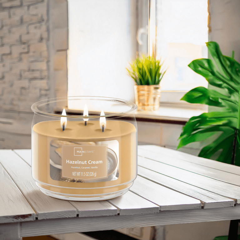 Mainstays Hazelnut Cream Scented 3-Wick Glass Jar Candle, 11.5oz