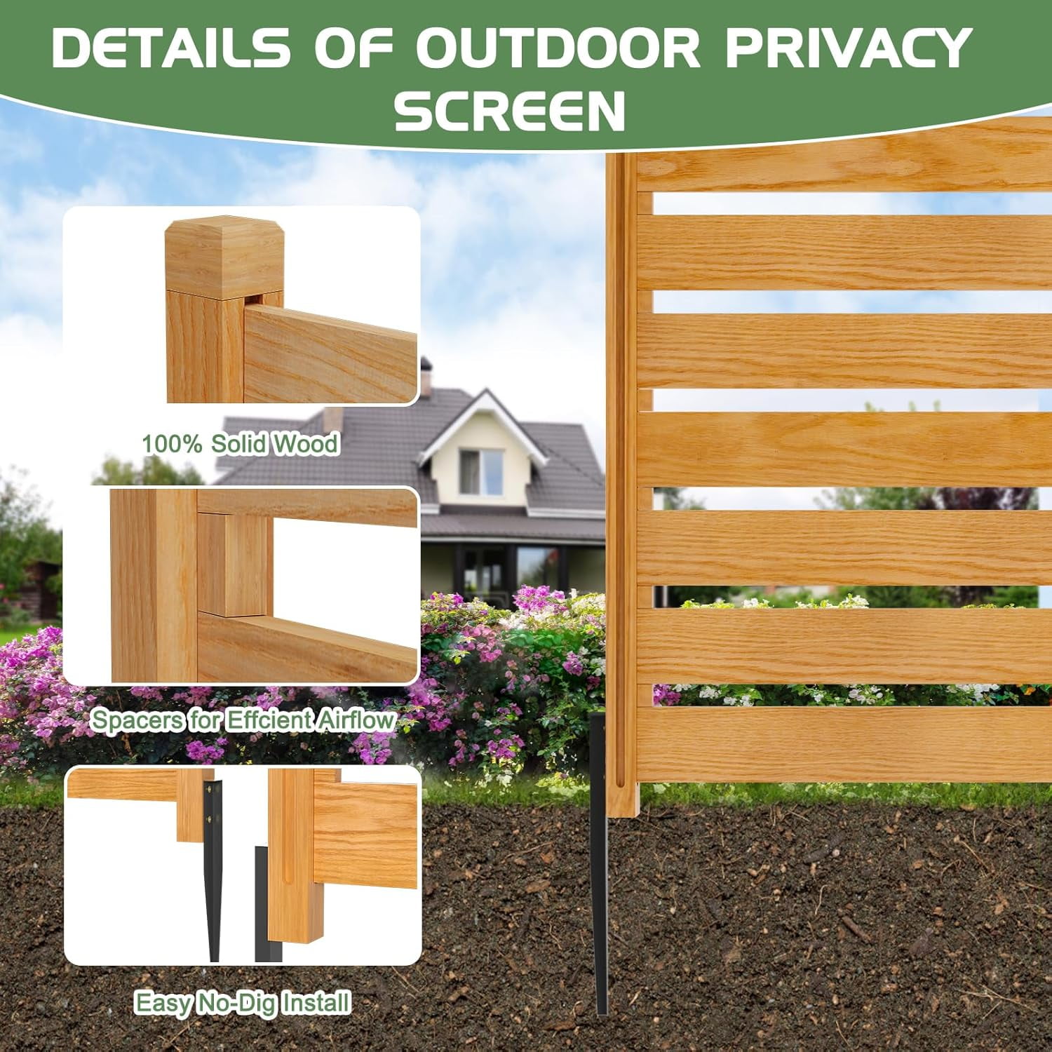 Outdoor Privacy Screen Privacy Fence Panels for Outside, 2 Panels 38"W X 60"H Wood Decorative Fence,Pool Equipment Enclosure, Patio Garden Fence Perfect to Enclose Trash Cans and Air Conditioner