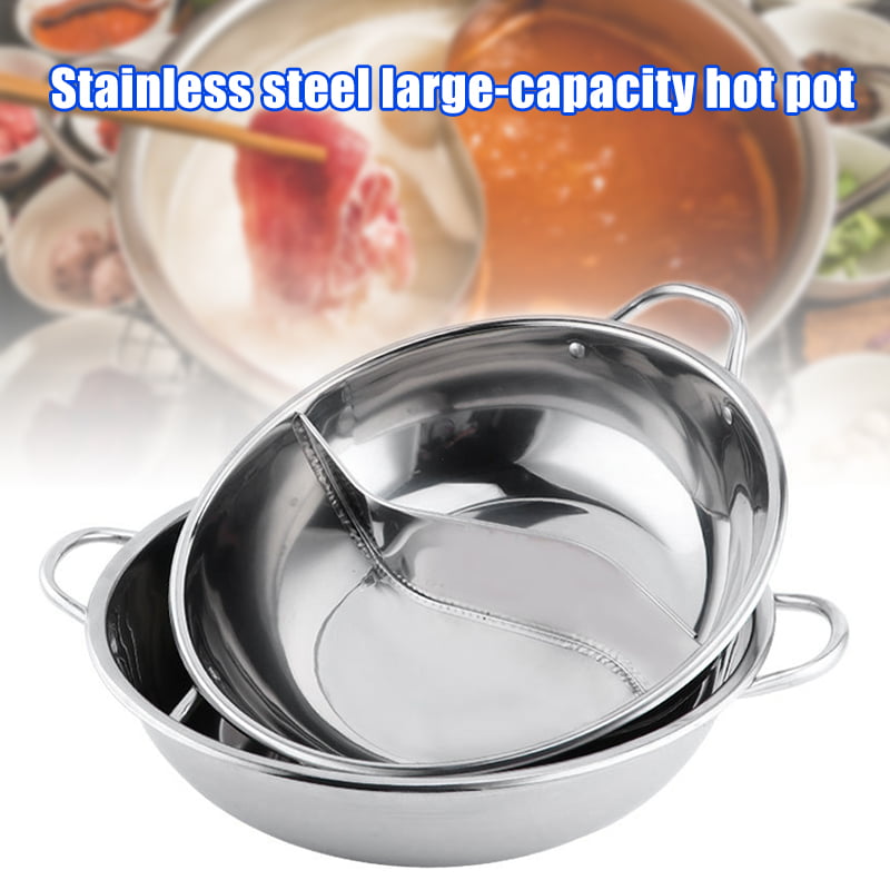 28 cm diameter YISHIYI Hot Pot Cooker with Divider Slotted Spoon Stainless Steel Chinese Hot Pot with Spoon
