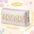 thumbnail image 2 of Y1tvei Preppy Patch MAMA White Chenille Letter Extra Large Cosmetic Bag PU Leather Waterproof Portable Varsity Letter Patch Makeup Pouch Toiletry Zipper Organizer Gift for Christmas Day Mom Birthday, 2 of 6