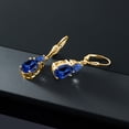 thumbnail image 4 of Gem Stone King 18K Yellow Gold Plated Silver Blue Created Sapphire Dangle Earrings for Women (7.68 Cttw, Gemstone September Birthstone, Oval 10X8MM, Trillion 5MM), 4 of 4