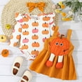thumbnail image 2 of Mercatoo Halloween Baby Girl Outfit Long Sleeve Pumpkin Romper +Dress and Headband 3Pcs Baby Girls Autumn Outfit, 2 of 8