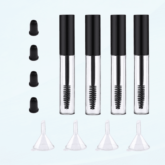 4 Pack Empty Mascara Tube with Eyelash Wand, Aruza 10ml Premium Eyelash Cream Container Bottle with Mini Funnels and Leak Stoppers for Applying Castor Oil and DIY Cosmetics (black)