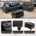 thumbnail image 6 of PonLiving Sectional Sofa, 2 Piece Living Room Faux Leather Couch with Storage Ottoman, Cup Holder, Left Facing Chaise, Black, 6 of 6