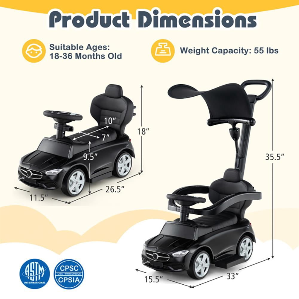 GVN Ride On Truck Car,Ride on Car,3-in-1 Ride on Push Car Mercedes-Benz Licensed Sliding Car with Canopy-Black