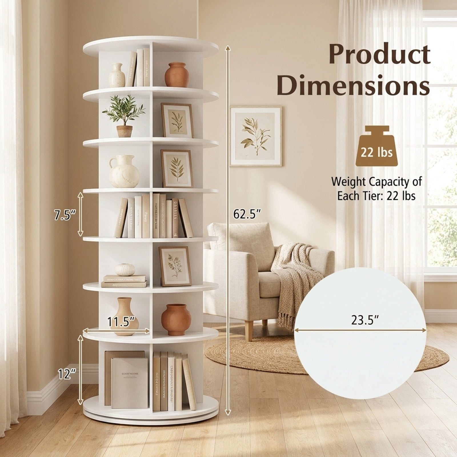 Furnibear 7 Tier Rotating Shoe Rack Tower Freestanding Spinning Shoe Organizer for Entryway Closet and Bedroom Corners, White