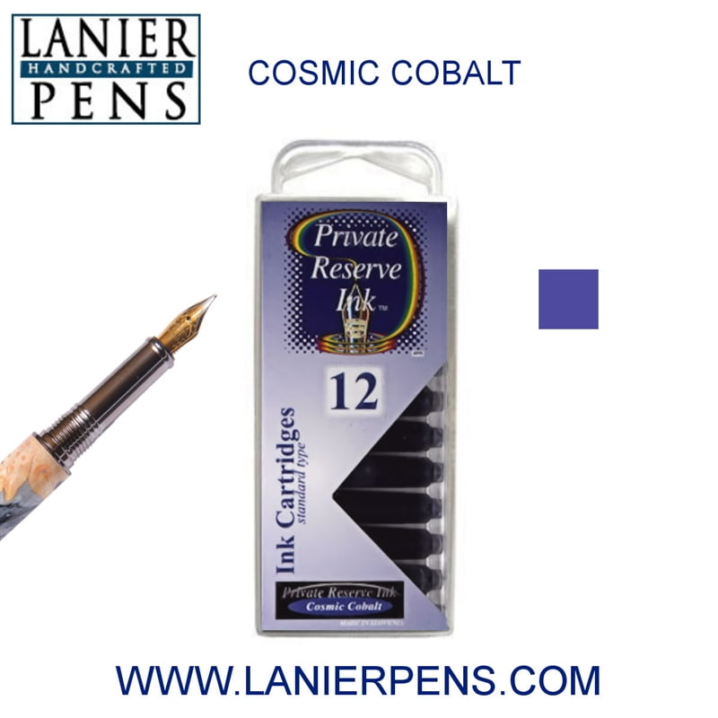 12 Pack - Private Reserve Ink, Universal Fountain Pen Ink Cartridges Clear Case, Cosmic Cobalt