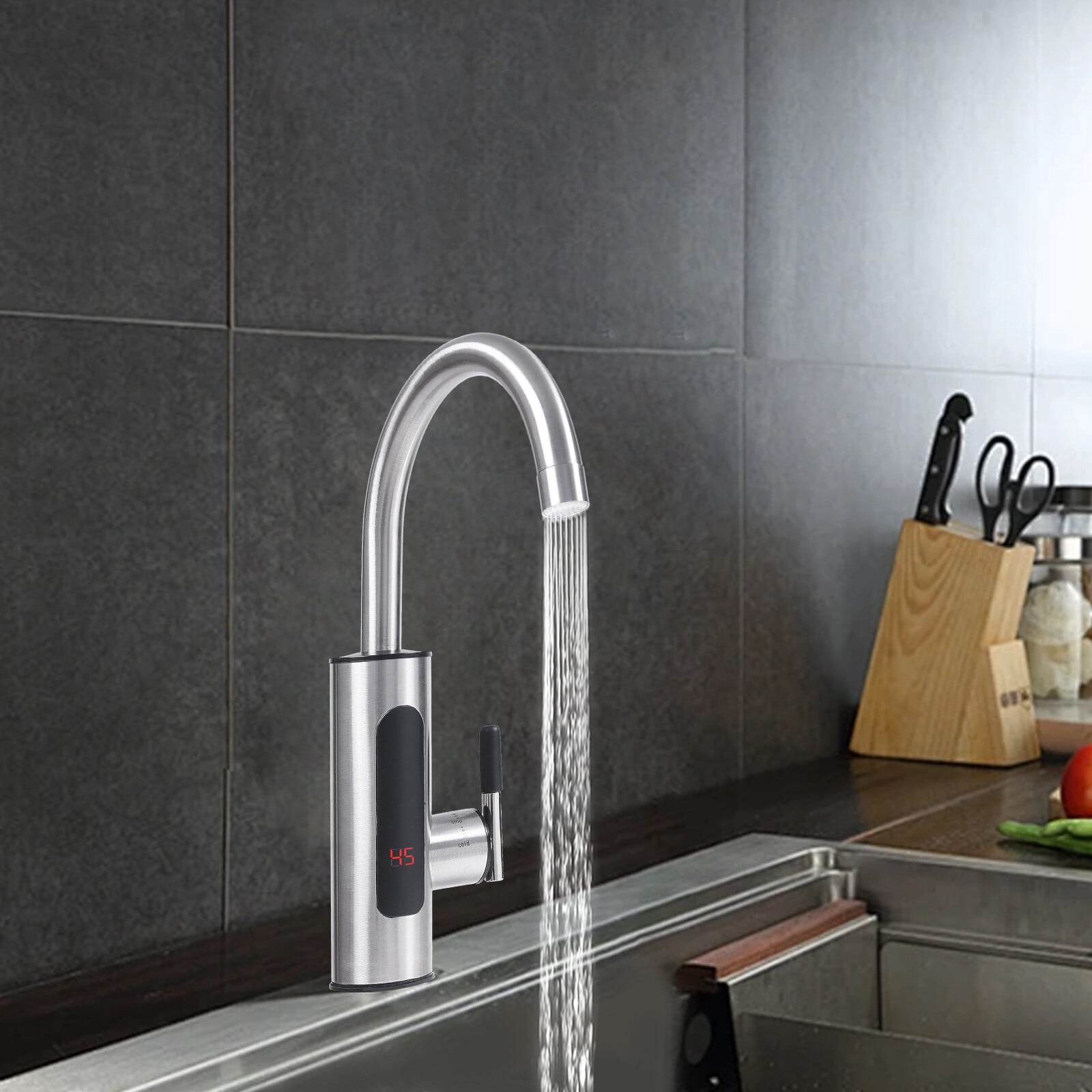 360° Rotatable Faucet Silver Electric Instant Heating Water Faucet 7.87*14.17 for Kitchens, Bathrooms