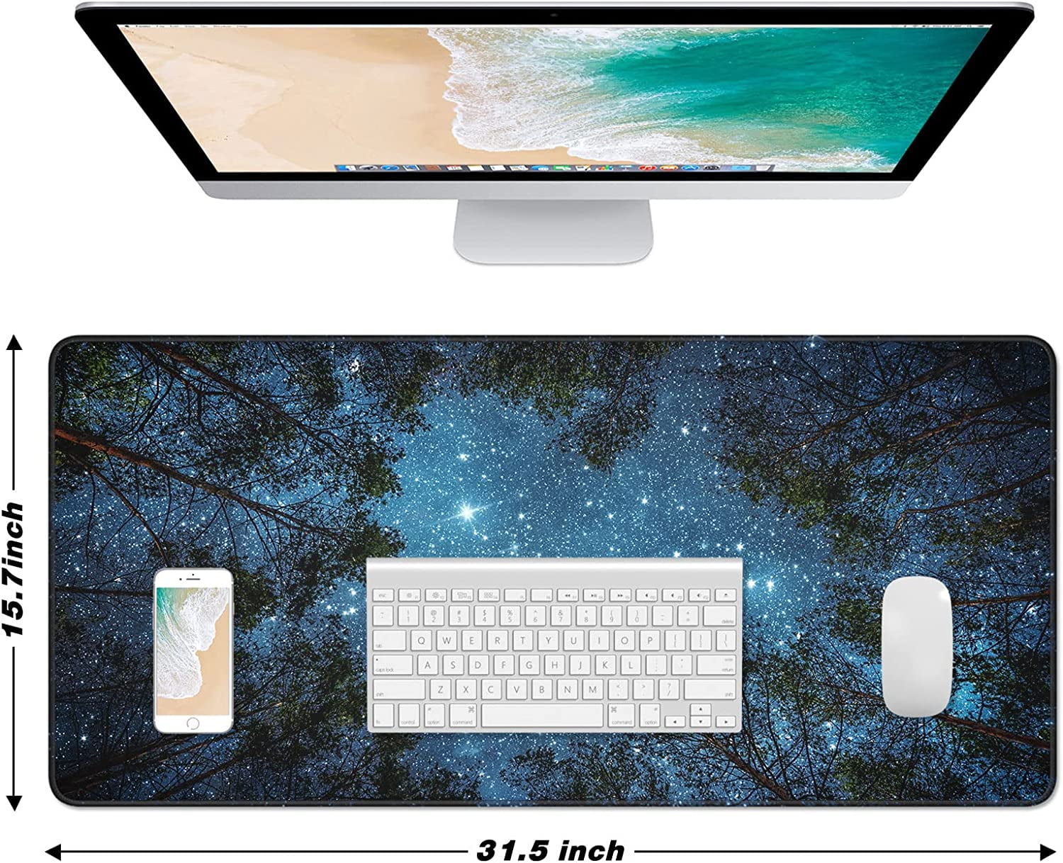 Extended Large Mouse Pad, XXL Gaming Desk Pad 31.5 x 15.7 Inch, Big Computer Keyboard Mousepad, Waterproof Mouse Mat with Stitched Edges and Non-Slip Base for Office Gaming, Galaxy Tree