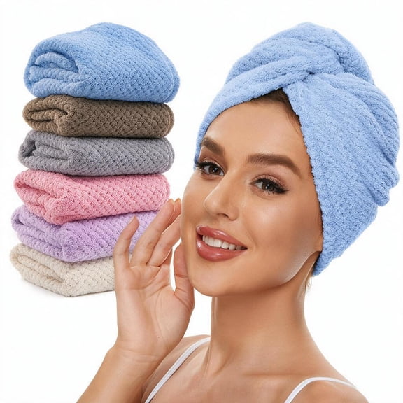 6-Pack Extra Large Hair Towel Wrap for Women, Ultra Absorbent Quick Dry Microfiber Turban with Adjustable Strap, Anti-Frizz Hair Drying Towel for Shower, Spa & Travel