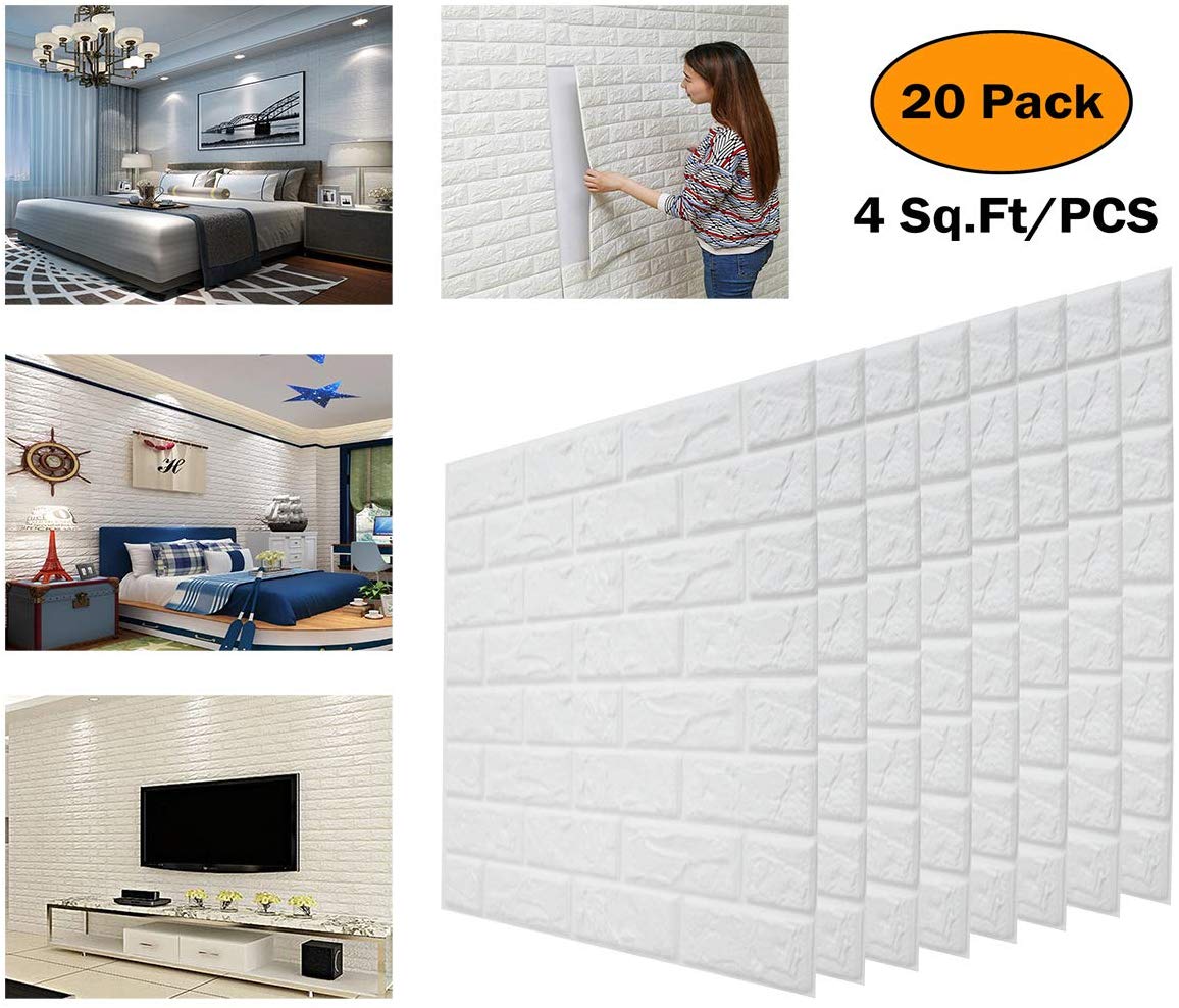 20pcs White Brick 3D Wall Panels Peel and Stick Wallpaper for Living Room Bedroom Background