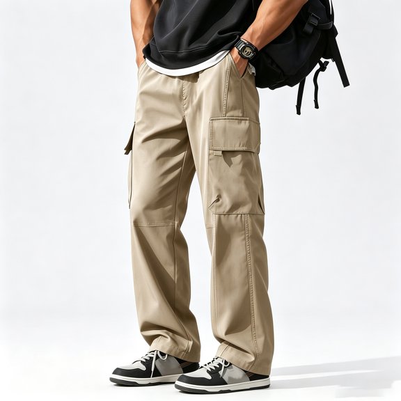 Men's Travel Casual Trousers Lightweight Stretch Drawstring Waist Secure Storage Multi Pockets S-XL
