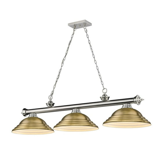 Z-Lite Cordon 3 Light Billiard, Steel Frame, Rubbed Brass Shade Color