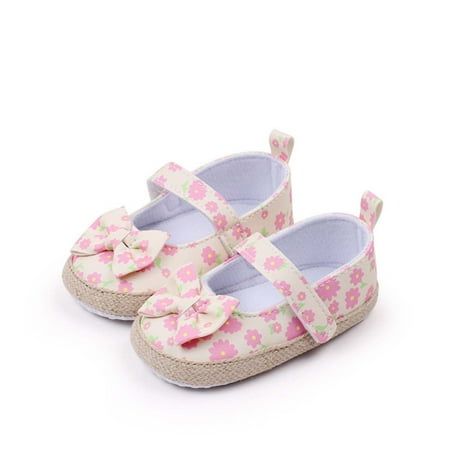 

Bnwani Casual Dress Shoes for Children Child Toddler Soft Breathable Cloth Summer Soled Shoes Infant Non-slip Bow Sweatproof Sports Floral Shoes Pink Size 13