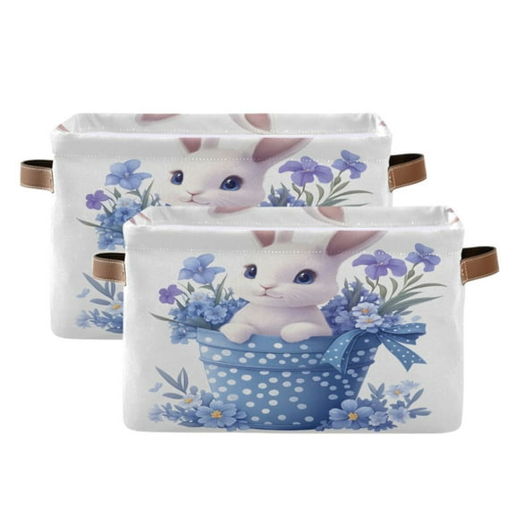 Ryvnso Easter Rabbit Storage Basket Large Bin Foldable Boxes Toys Organizer 14.2x10.2x8.3in 2 PCs