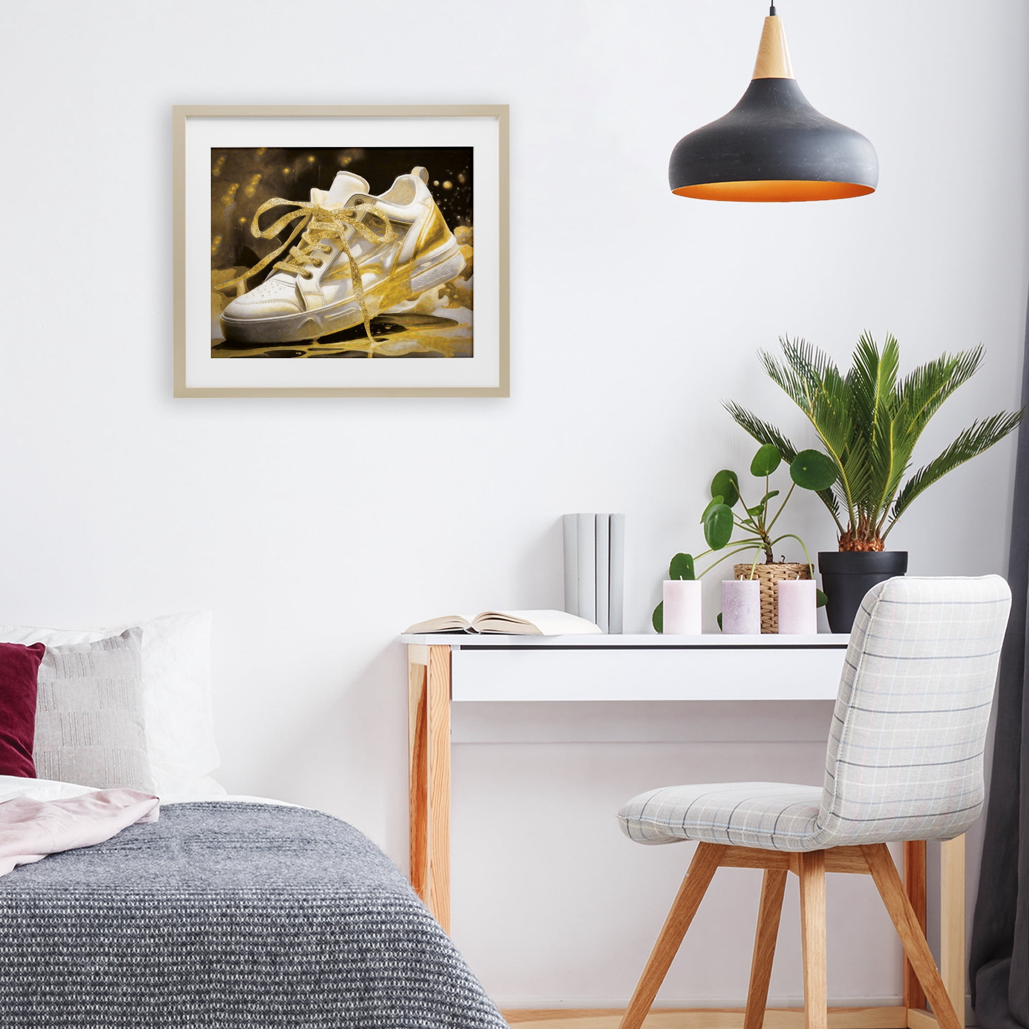 Stupell Industries Splashy Gold Sneaker Birch Framed Print Under Glass, design by Grotto Studios