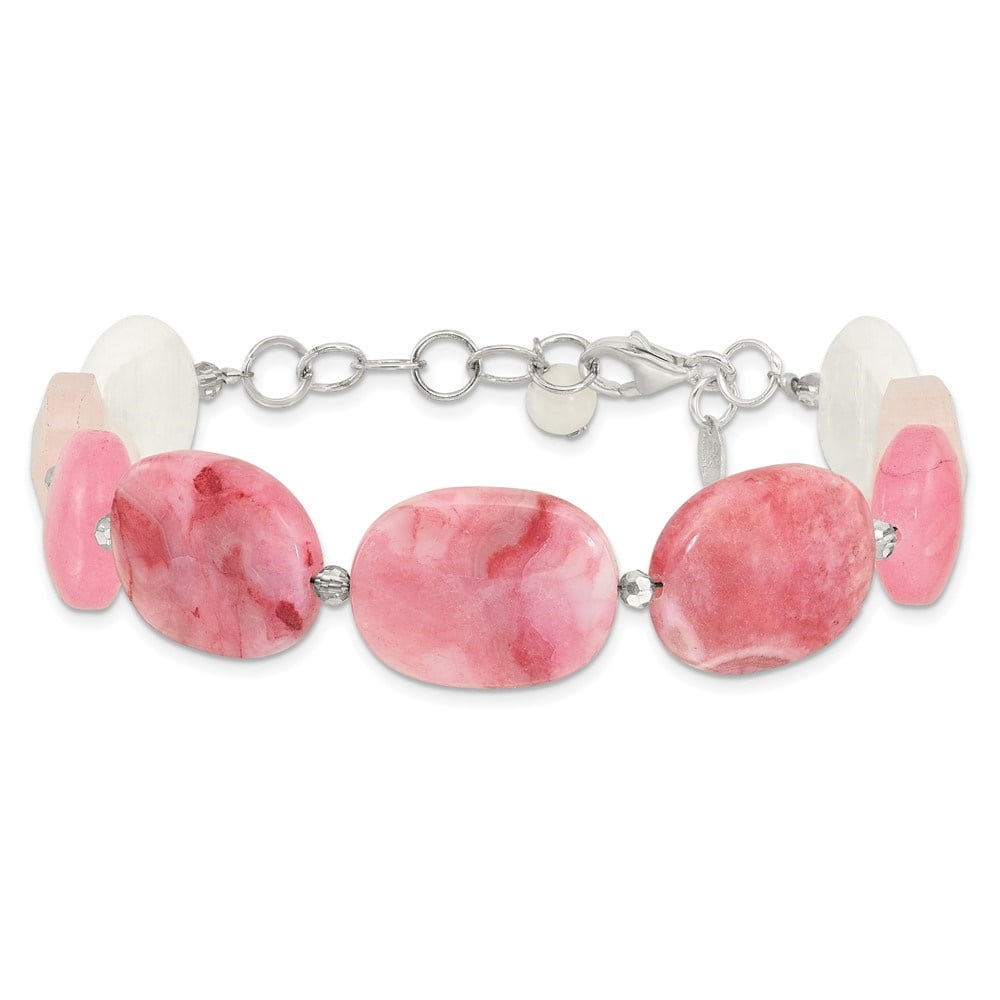 Diamond2Deal 925 Sterling Silver Pink Agate, Pink/Jade/Rose Quartz/Crystal Bracelet for Women 9.5"