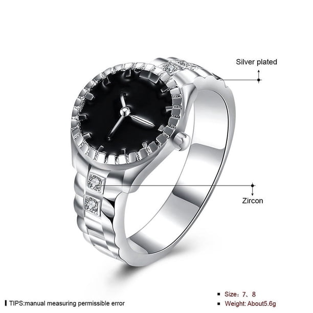 Anillos de resina Para hombre y Mujer, Reloj analógico de cuarzo, de acero inoxidable, clásico, plateado, sencillo, talla 6