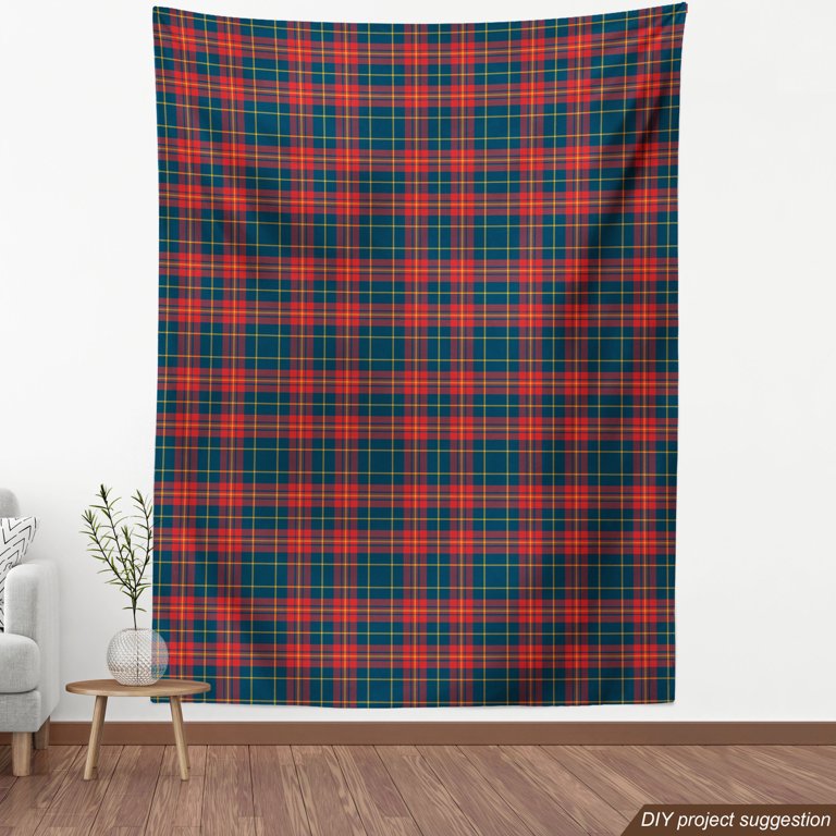 Dark Blue Plaid Fabric, Wallpaper and Home Decor