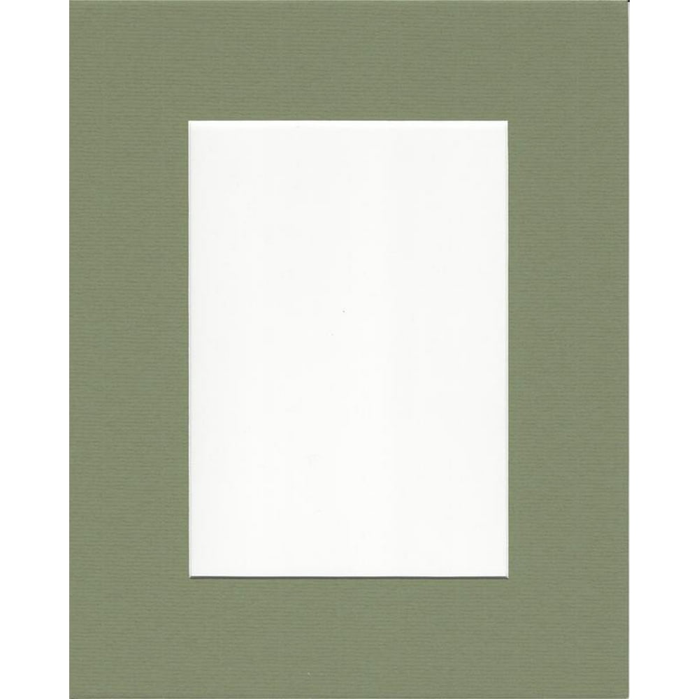 Pack of (5) 11x14 Moss Green Picture Mats with White Core, Bevel cut