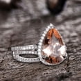 thumbnail image 5 of 2pcs 11x8mm Tear Droped Peach Pear Shape 4.75 Carat Morganite Engagement Ring Diamond Moissanite 10k White Gold Wedding Set, 5 of 7