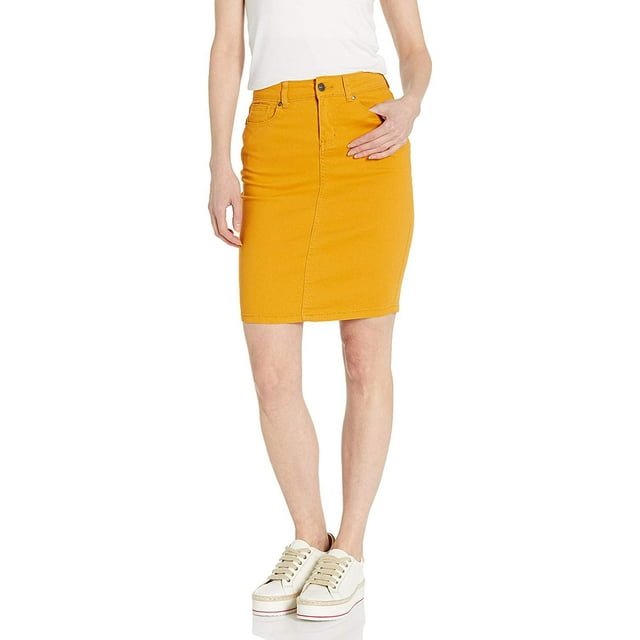YDX Smart Jeans Juniors Denim Skirt for women knee high basic 5 pocket, Mustard, Large