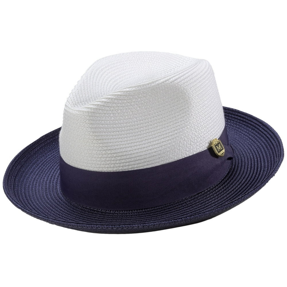 Men's Twotone Pinch Hat Wide Brim Matching Grosgrain Ribbon Straw