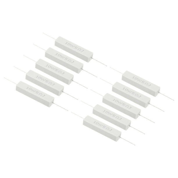 10 Piezas de Resistores de 5 Ohmios, Kit de Resistores de Cerámica de Cemento de 10W Tolerancia 5% para Adaptadores de Potencia Audio