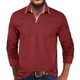 thumbnail image 2 of Qingpeng Men's Lapel Shirts Long Sleeve Casual Slim Fit Lightweight Solid T-Shirts, 2 of 8