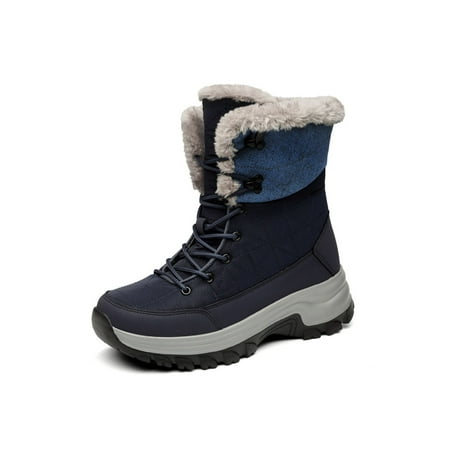 

SIMANLAN Men Winter Boot Mid Calf Warm Shoes Faux Fur Snow Boots Walking Cold Weather Hiking Work Plush Lined Blue 8