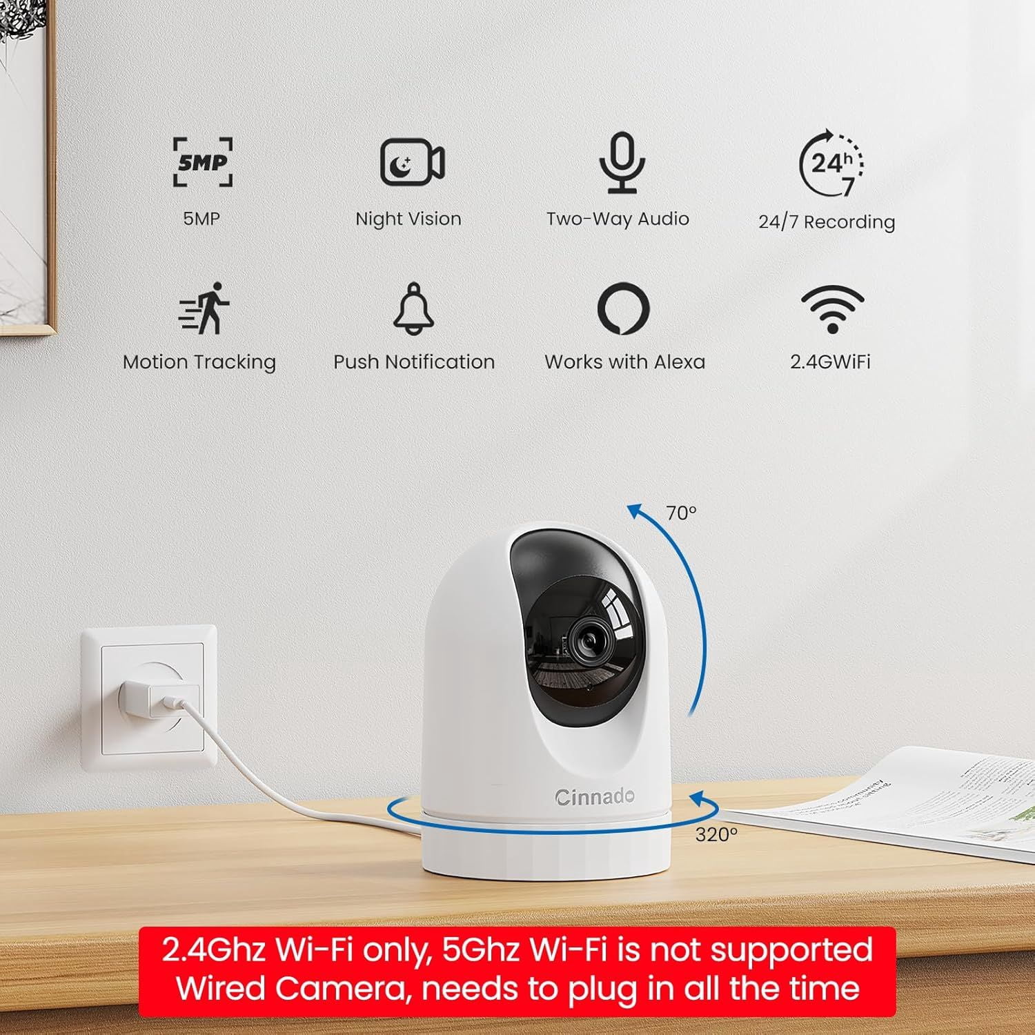 1080p Wi-Fi Smart Home Security Camera with Color Night Vision, Built-in Spotlight, Motion Detection, 2-Way Audio, Compatible with Alexa & Google, White, Free Expert Setup