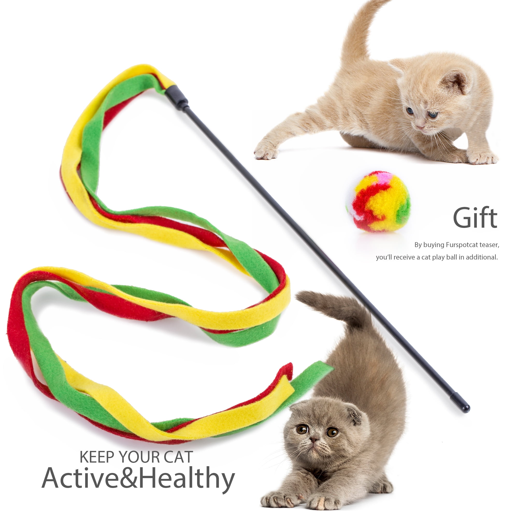 Plastic Pets Cat Toy Teaser With Multi Colors Fabric Straps Bounce