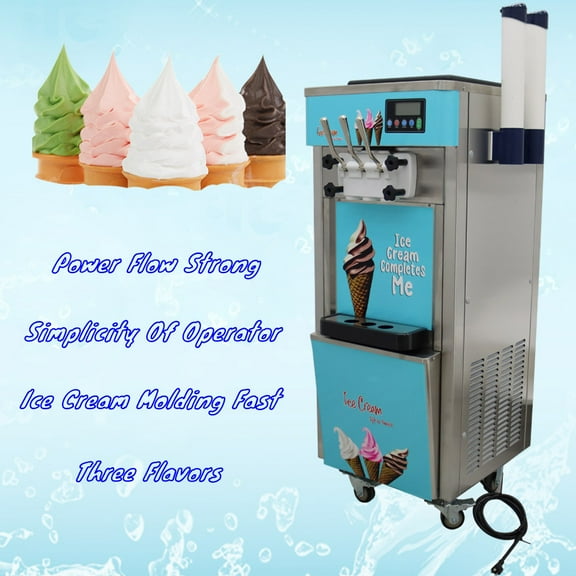 INTBUYING Soft Ice Cream Machine Commercial 3 Flavors Ice Cream Frozen Cones MakingLCD Display 20-30L/H 1400W