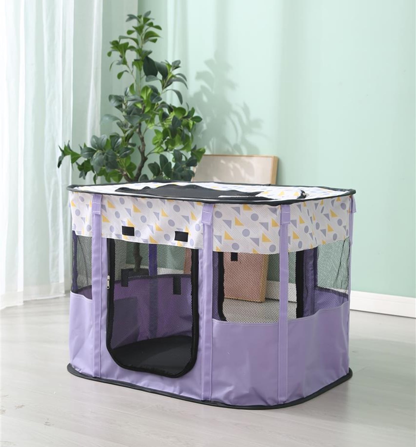 ZBH Portable Pet Playpen, Foldable Exercise Play Tent Kennel Crate for Puppy Dog Cat Bunny, Great for Indoor Outdoor Travel Camping Use, 300D Oxford